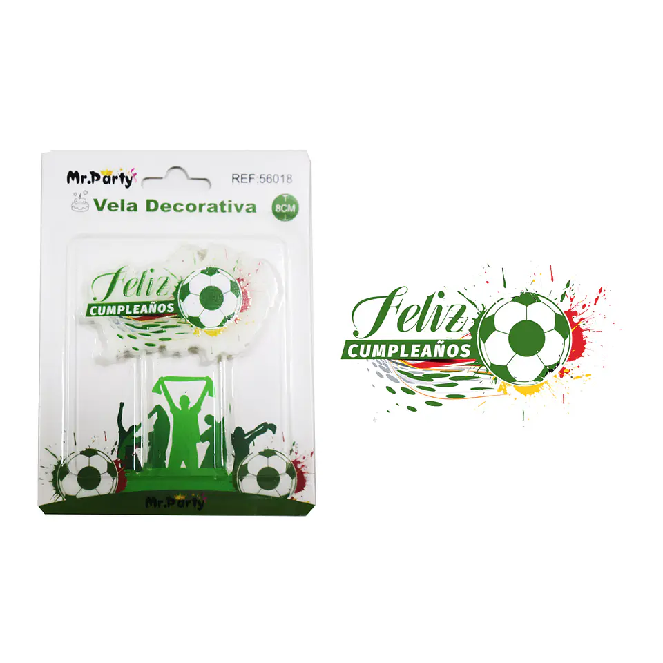 Vela de feliz cumpleaños con fútbol verde 8cm 1