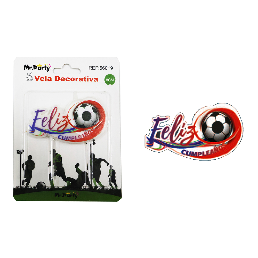Vela de feliz cumpleaños con fútbol 8cm