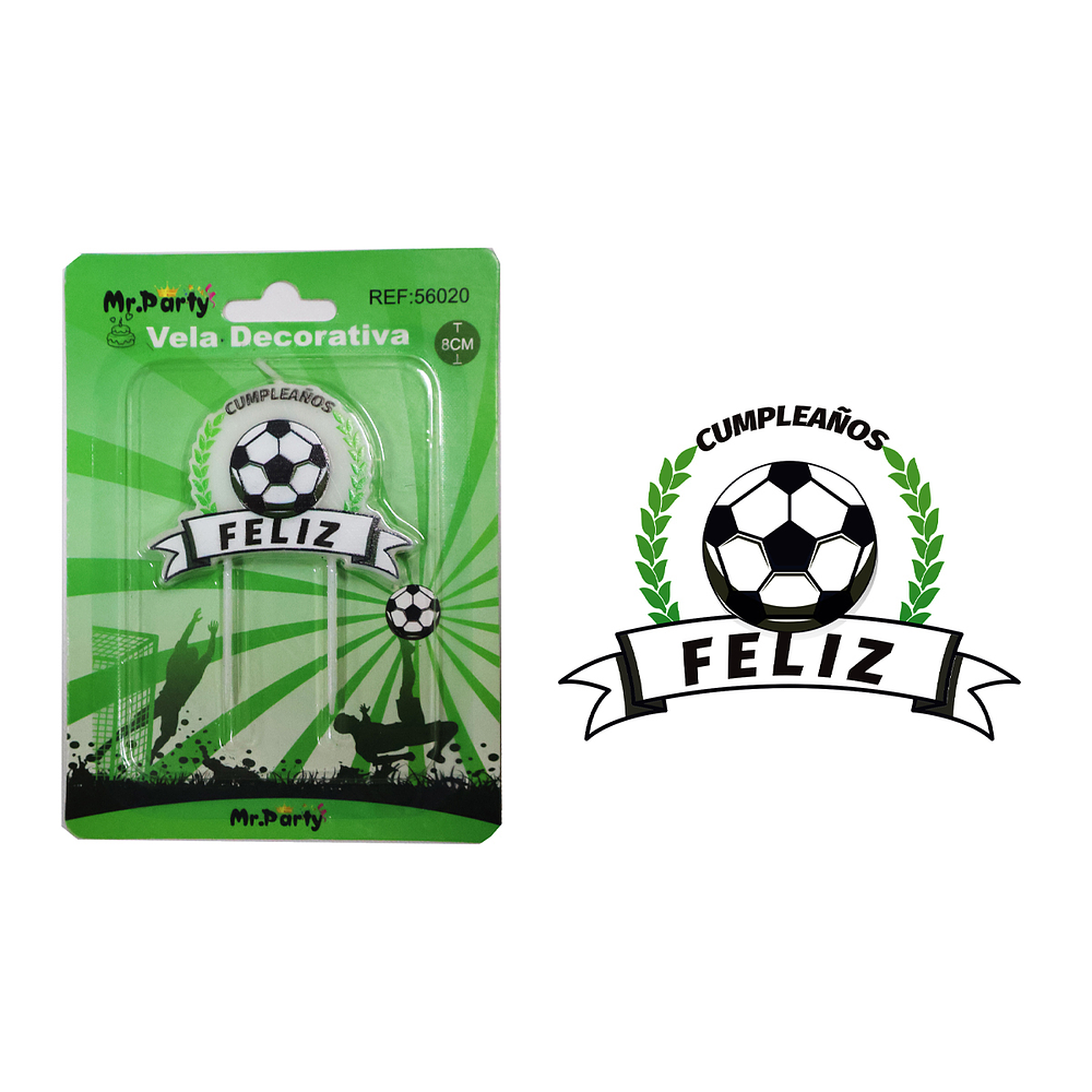 Vela de feliz cumpleaños con fútbol 8cm