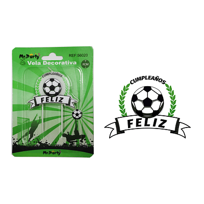 Vela de feliz cumpleaños con fútbol 8cm