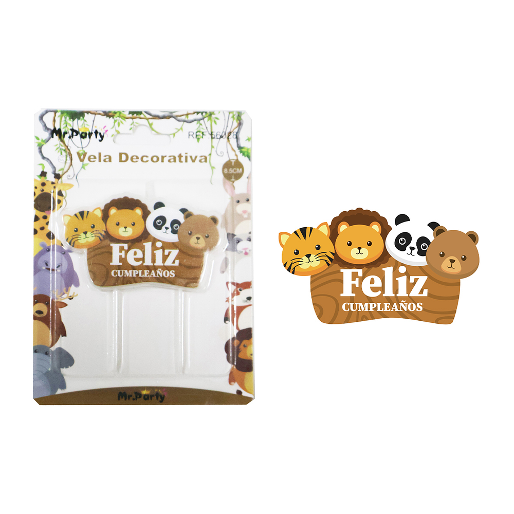 Vela de feliz cumpleaños con animales 8.5cm