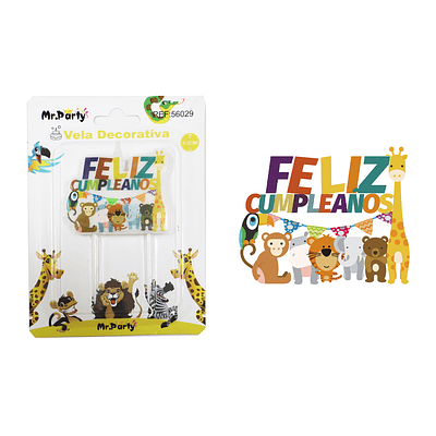 Vela de feliz cumpleaños con animales 8.5cm