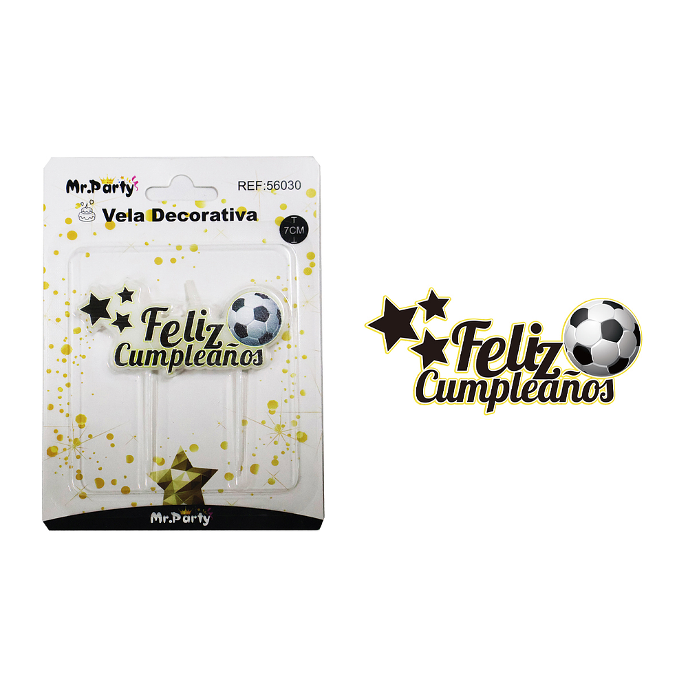 Vela de feliz cumpleaños con fútbol 7cm