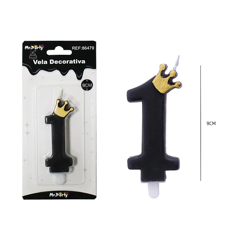 Vela negro de número 1 con corona 9.5cm