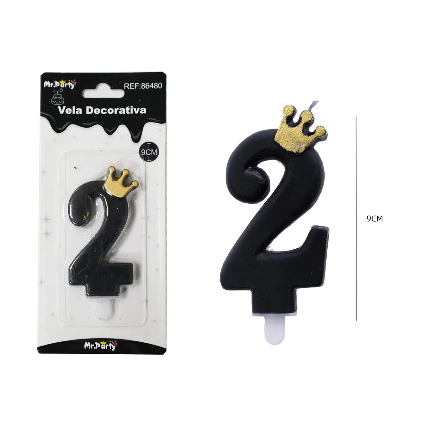 Vela negro de número 2 con corona 9.5cm 1