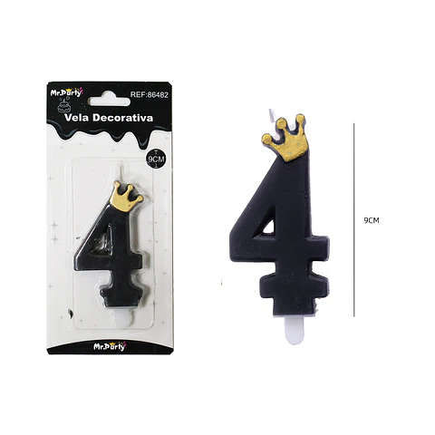 Vela negro de número 4 con corona 9.5cm