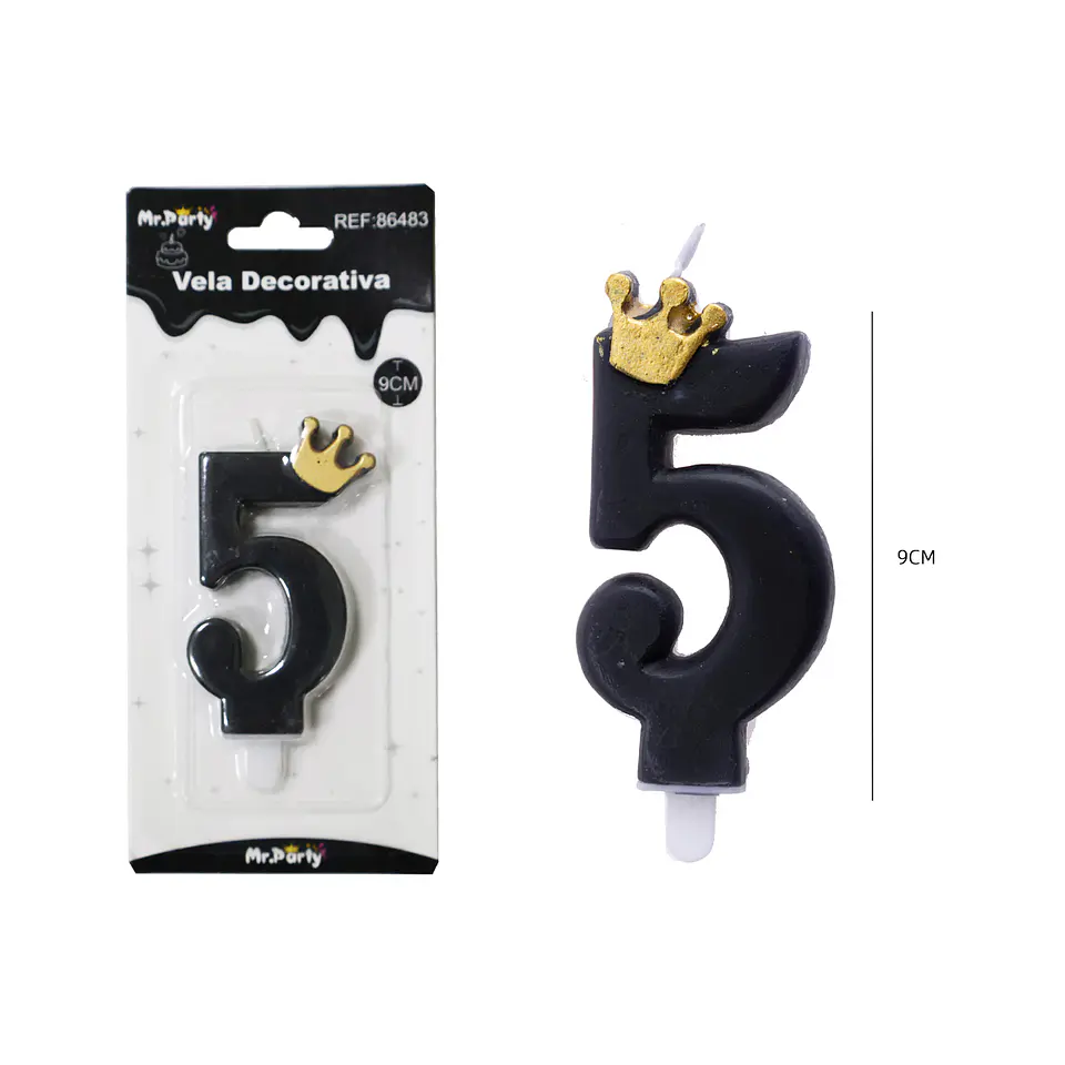 Vela negro de número 5 con corona 9.5cm 1