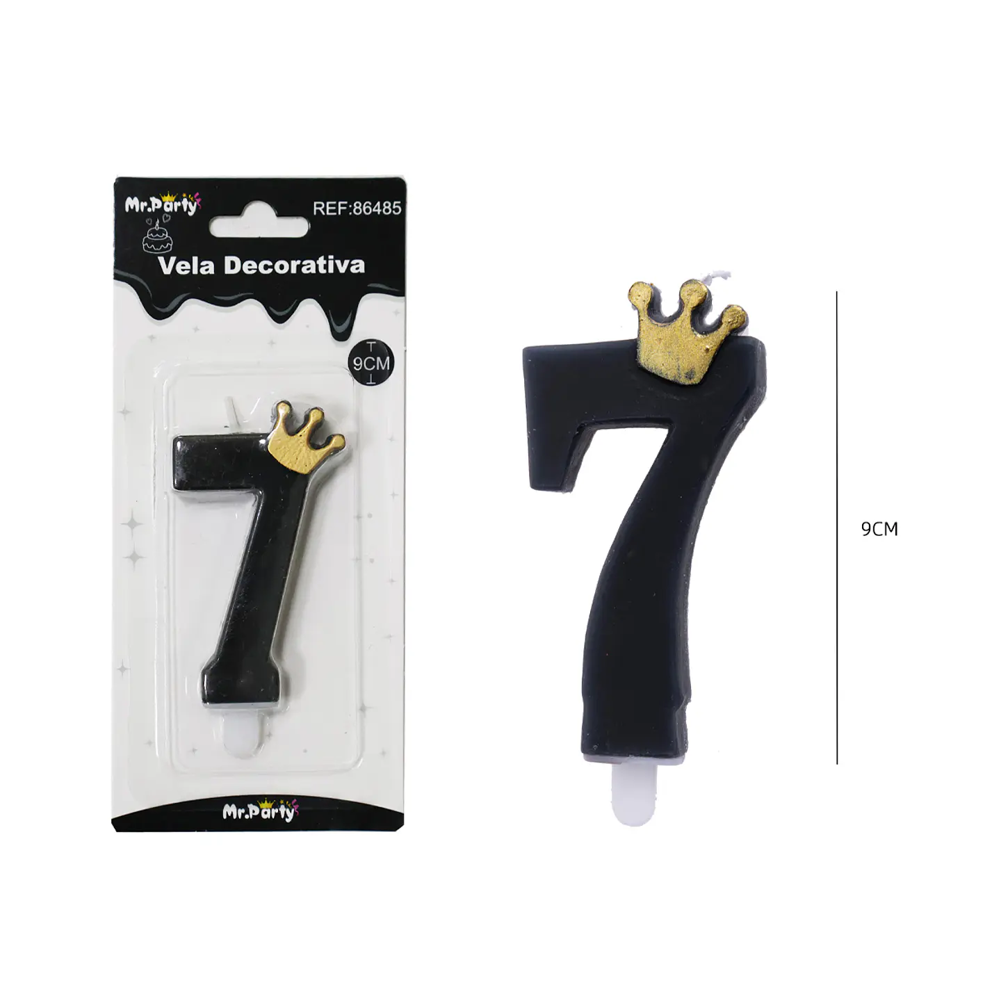 Vela negro de número 7 con corona 9.5cm 1