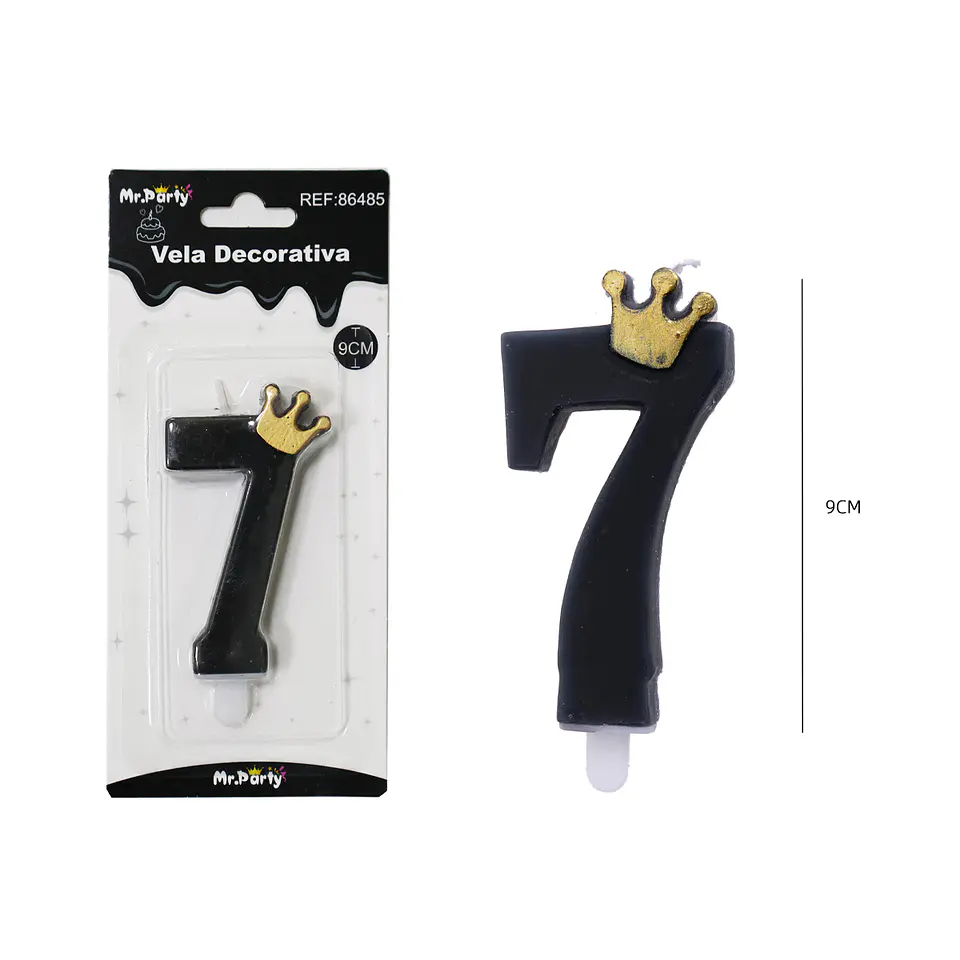 Vela negro de número 7 con corona 9.5cm 1