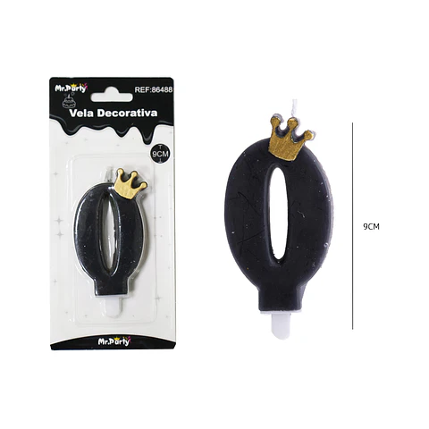 Vela negro de número 0 con corona 9.5cm