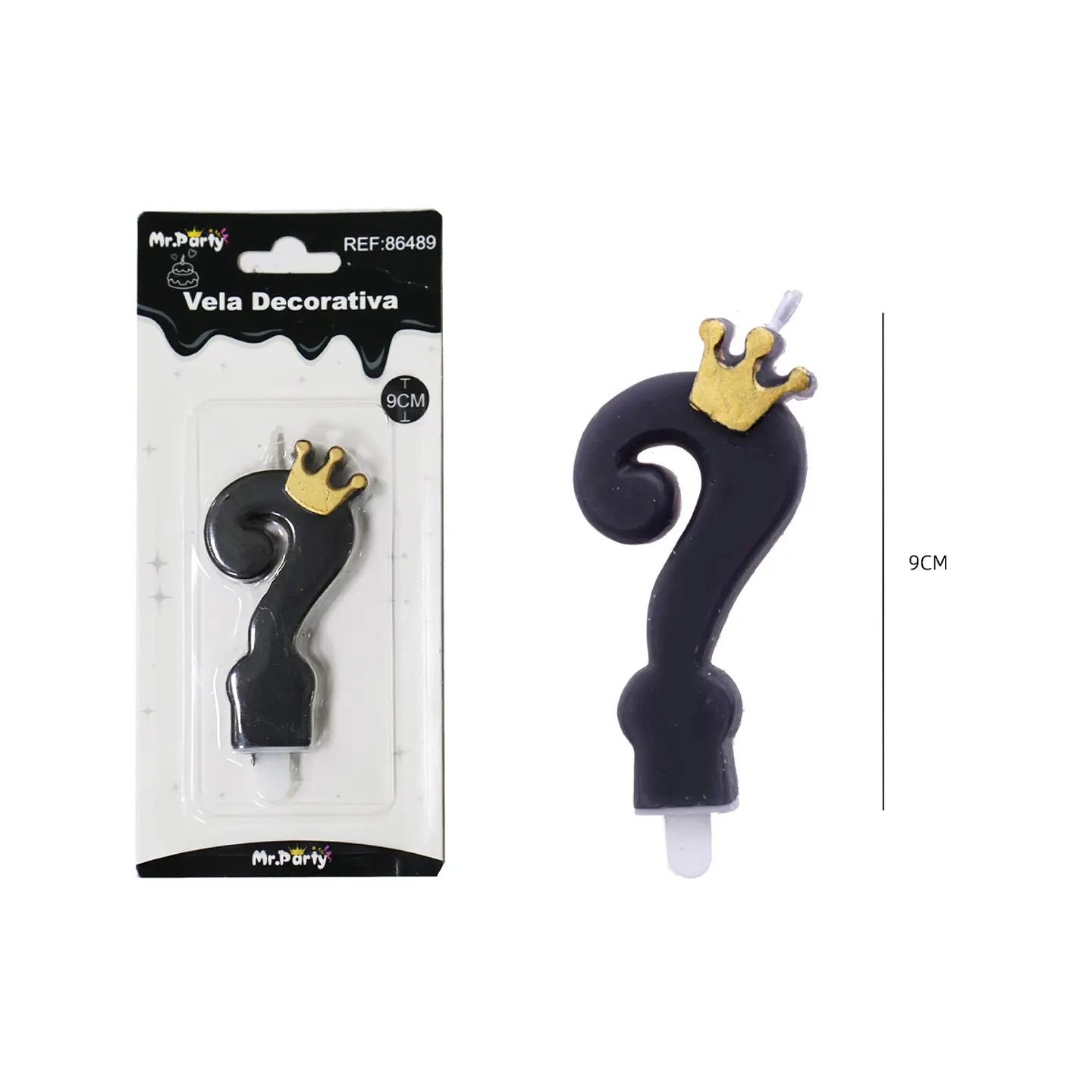 Vela negro de signo ? con corona 9.5cm 1