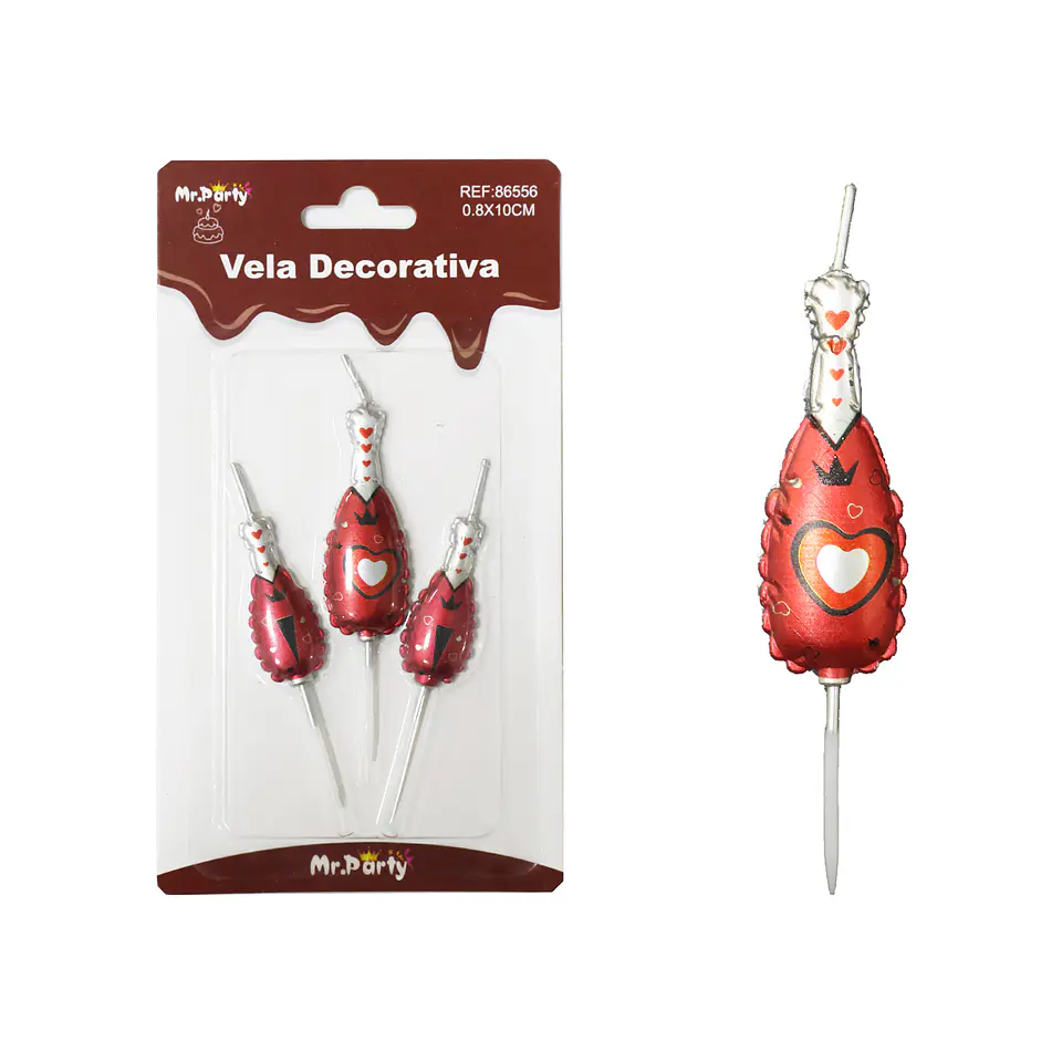 Vela de feliz cumpleaños en forma de champán rojo 3pcs 1