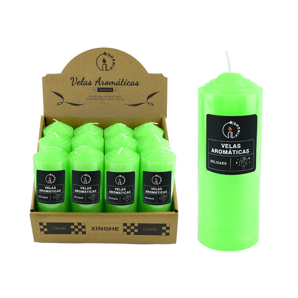 Vela aromática pilar verde 5.7*15cm 300g 1