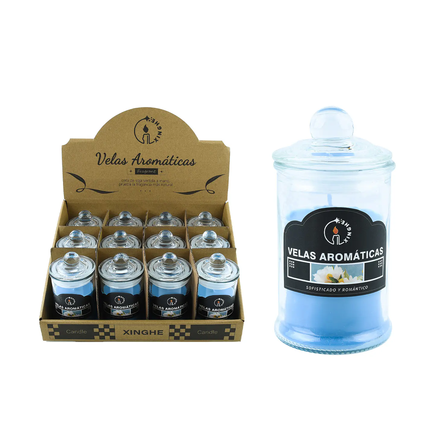 Vela aromática azul en frasco 6*11cm 1