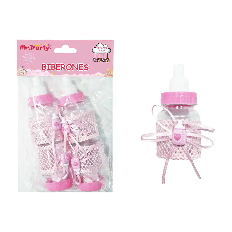 Adornos de biberones para baby shower rosado 4*9cm 4pcs 1