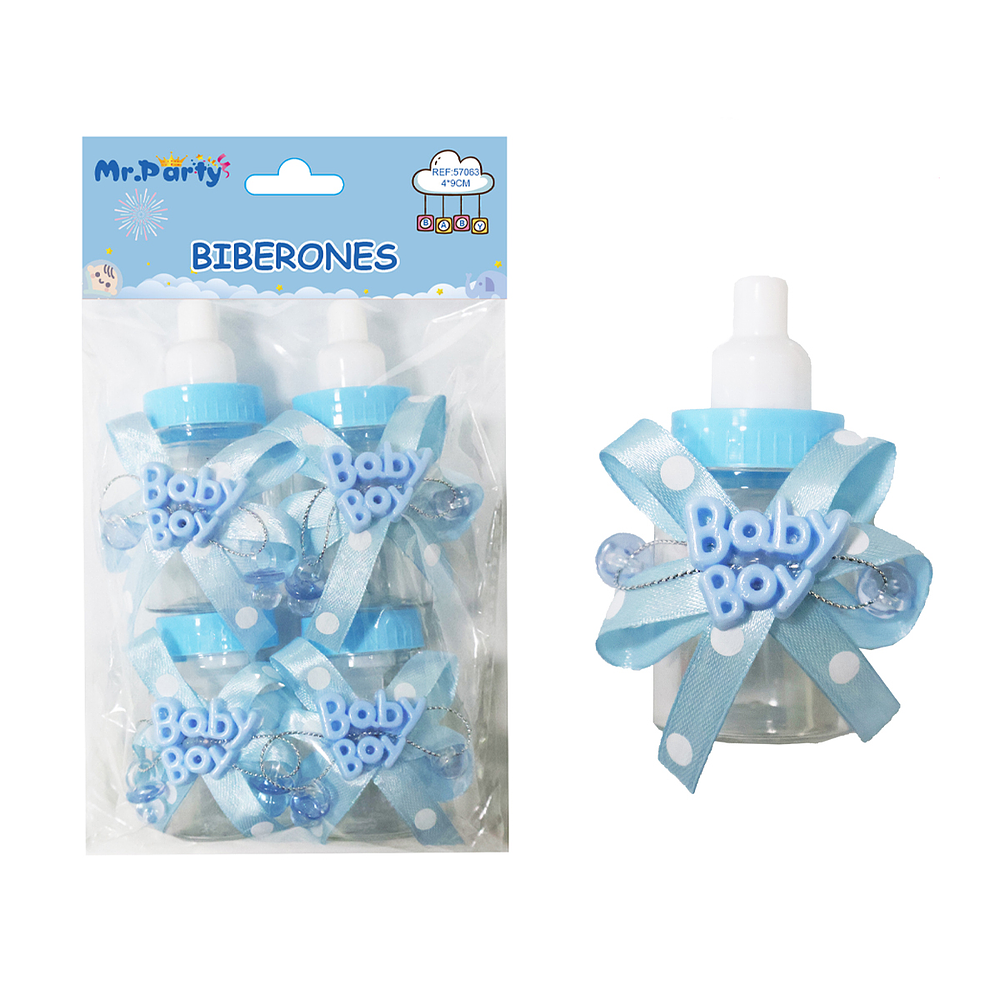 Adornos de biberones para baby shower celeste 4*9cm 4pcs