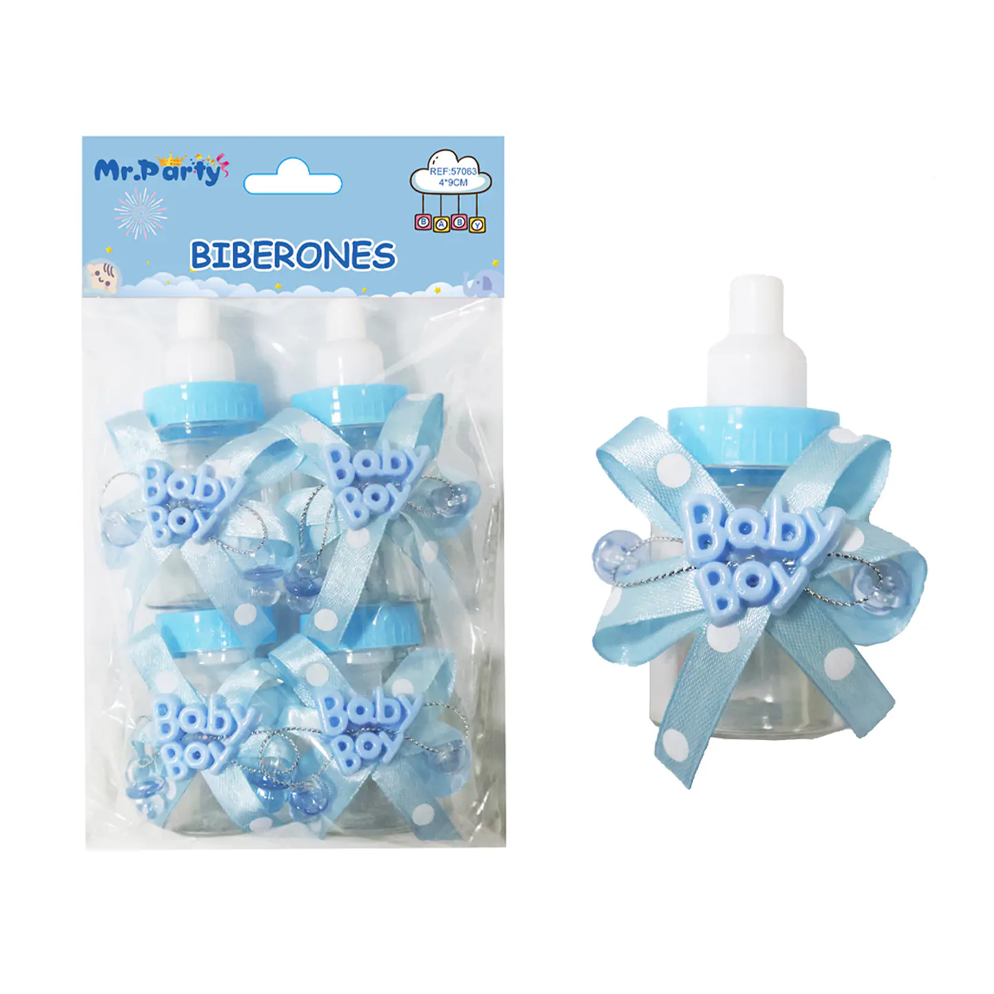 Adornos de biberones para baby shower celeste 4*9cm 4pcs 1