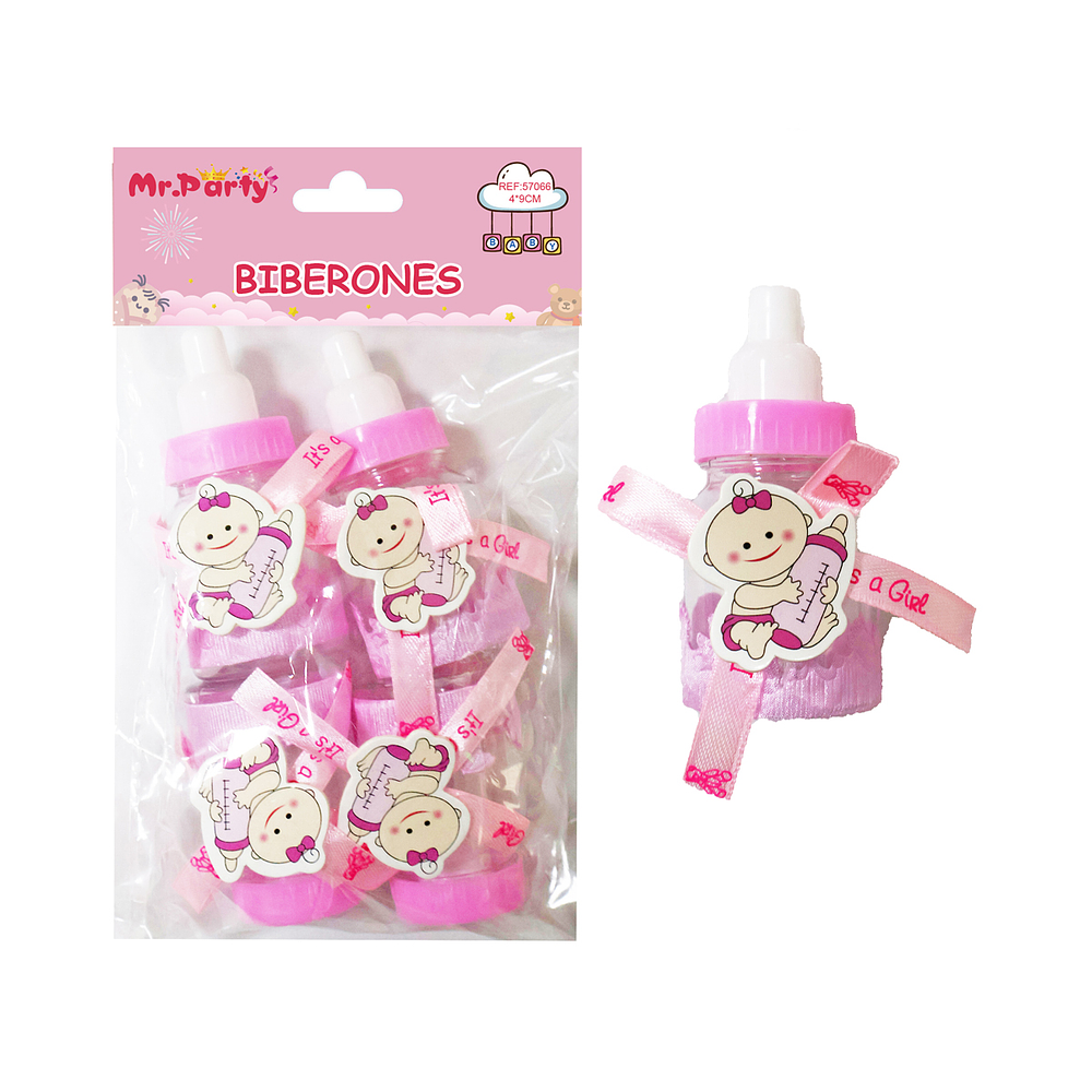 Adornos de biberones para baby shower rosado 4*9cm 4pcs