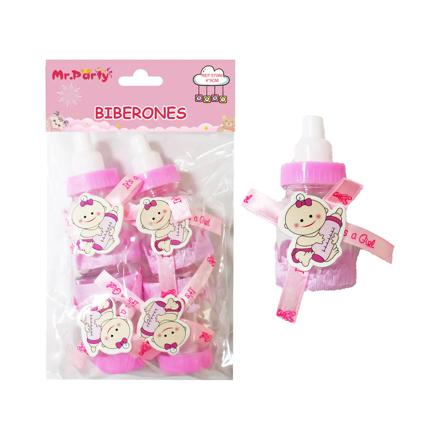 Adornos de biberones para baby shower rosado 4*9cm 4pcs 1