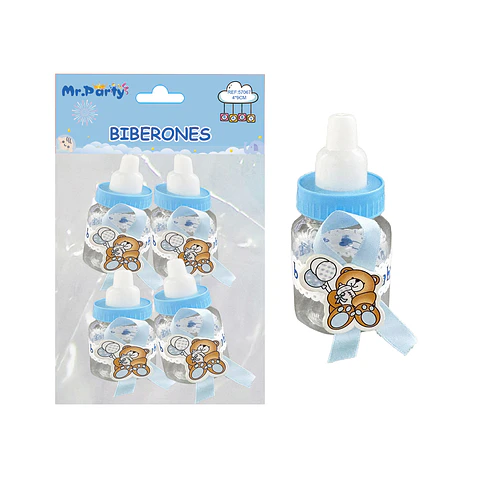 Adornos de biberones para baby shower celeste 4*9cm 4pcs