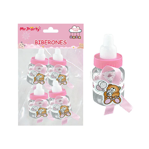 Adornos de biberones para baby shower rosado 4*9cm 4pcs
