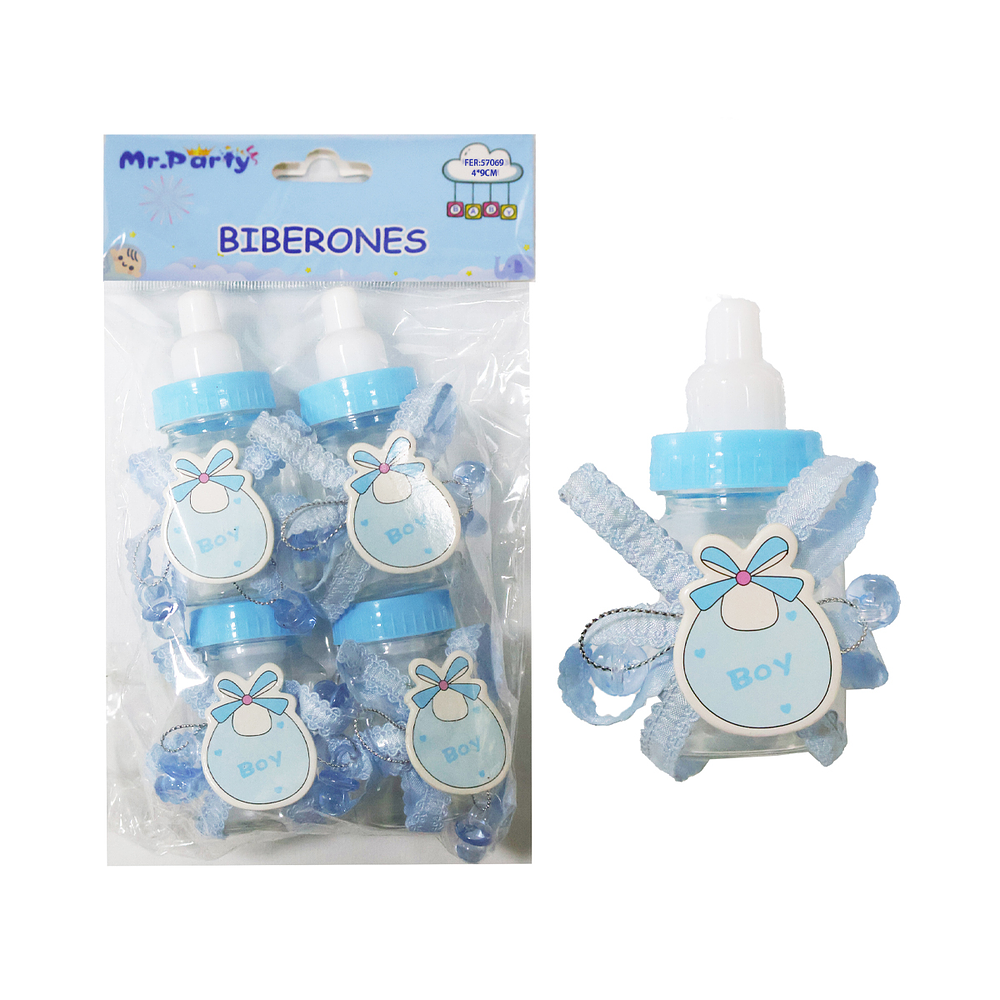 Adornos de biberones para baby shower celeste 4*9cm 4pcs