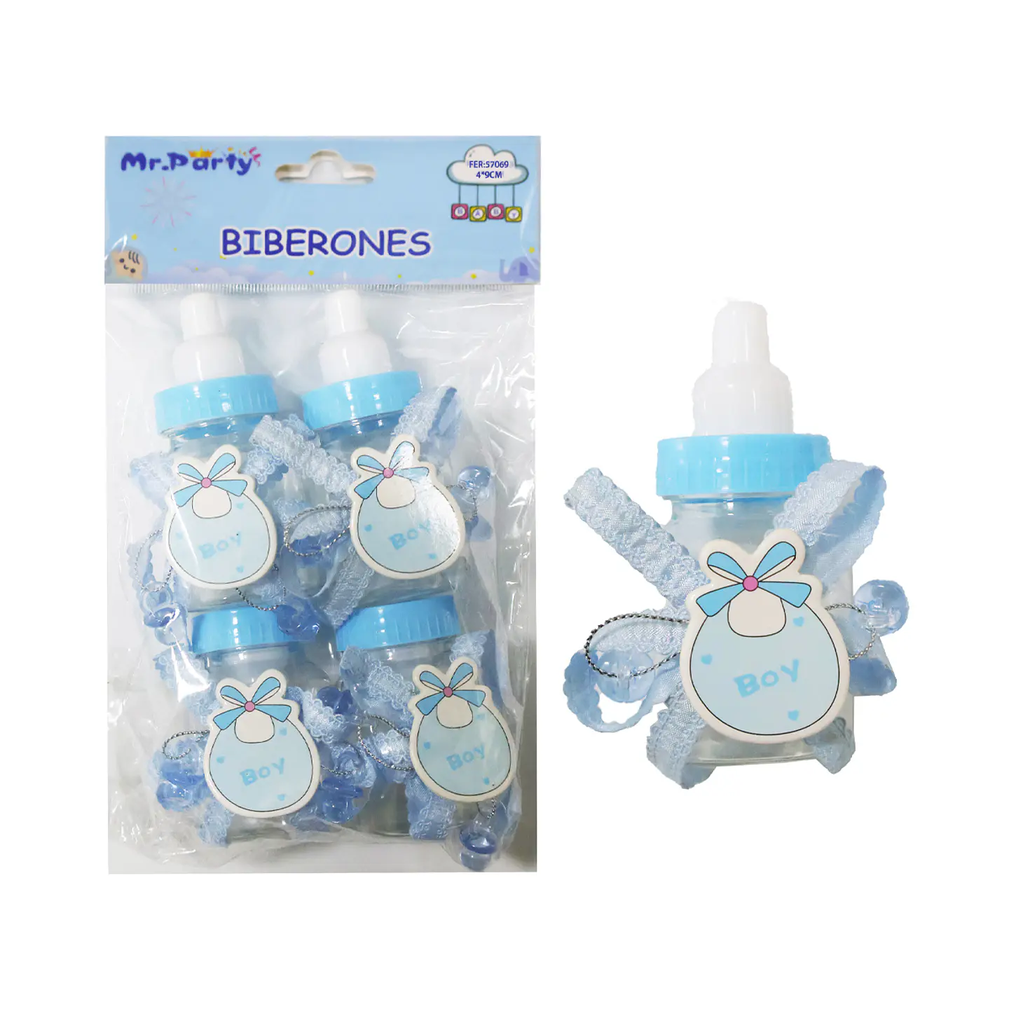 Adornos de biberones para baby shower celeste 4*9cm 4pcs 1