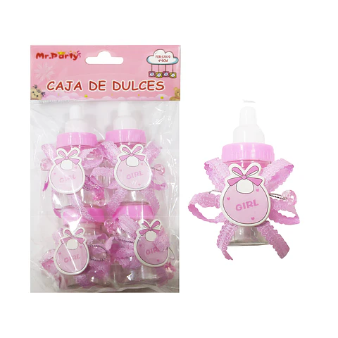 Adornos de biberones para baby shower rosado 4*9cm 4pcs