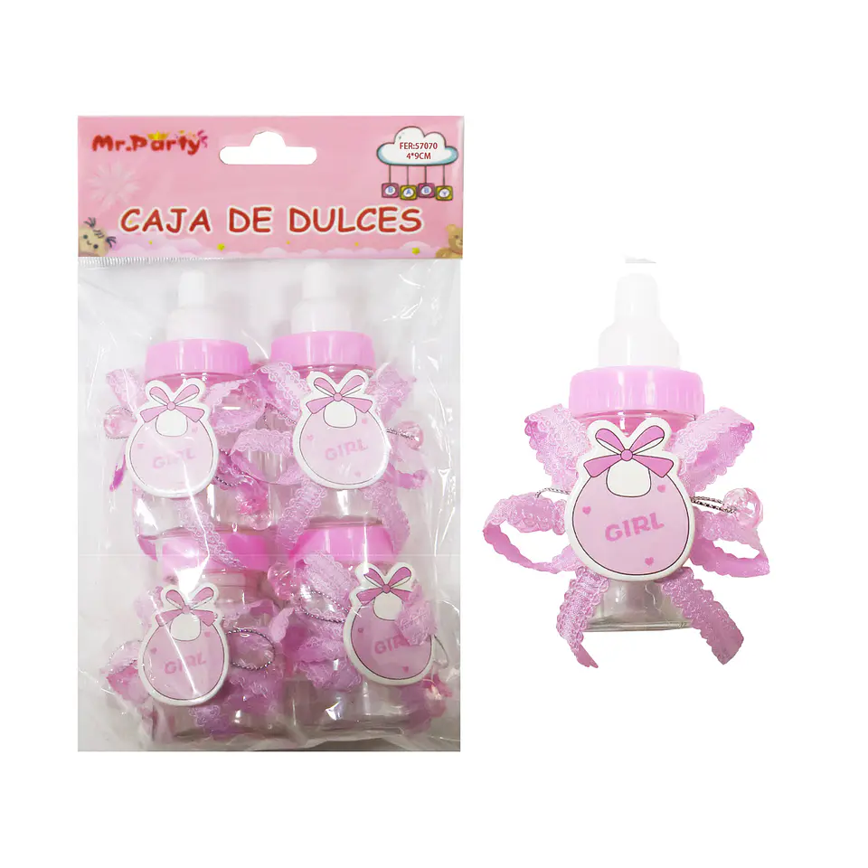 Adornos de biberones para baby shower rosado 4*9cm 4pcs 1