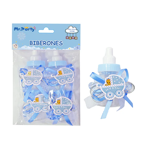 Adornos de biberones para baby shower celeste 4*9cm 4pcs
