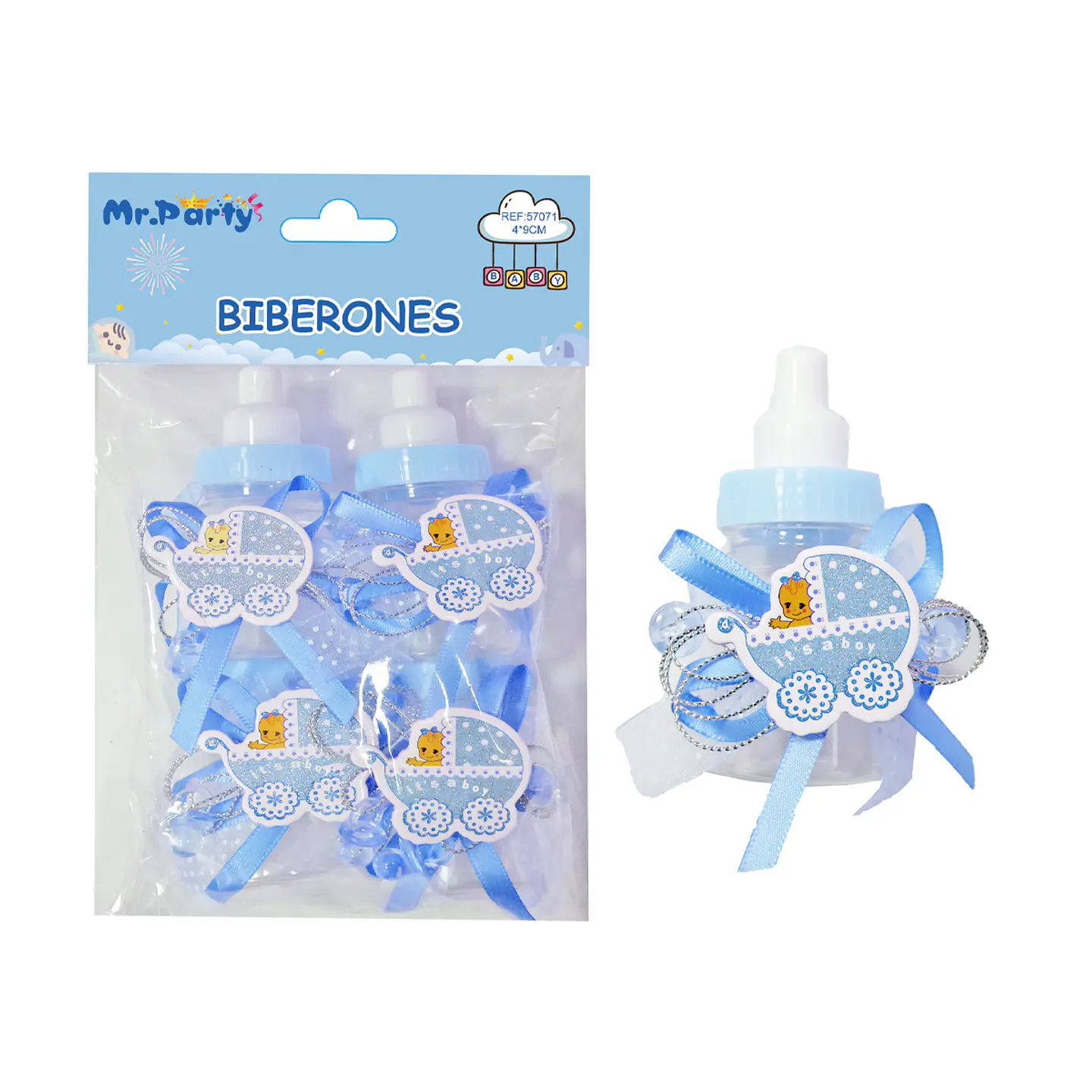Adornos de biberones para baby shower celeste 4*9cm 4pcs 1