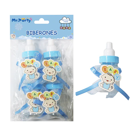 Adornos de biberones para baby shower celeste 4*9cm 4pcs