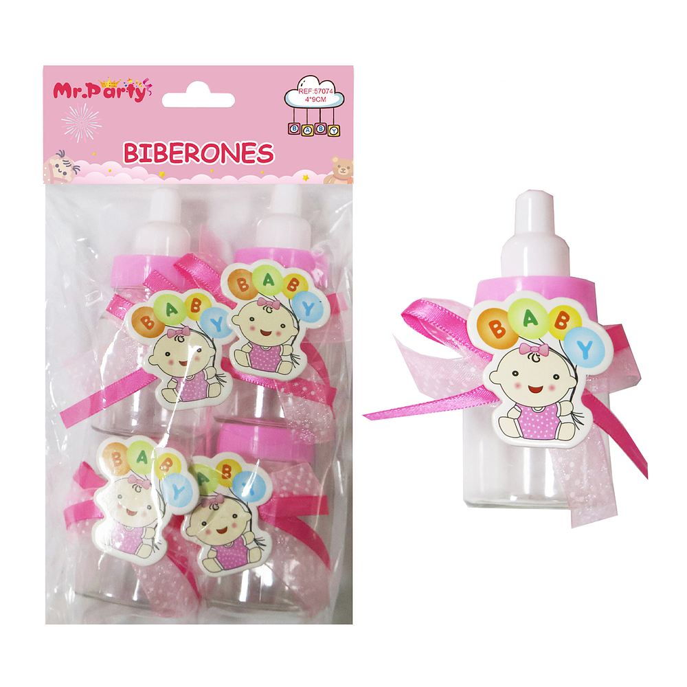 Adornos de biberones para baby shower rosado 4*9cm 4pcs