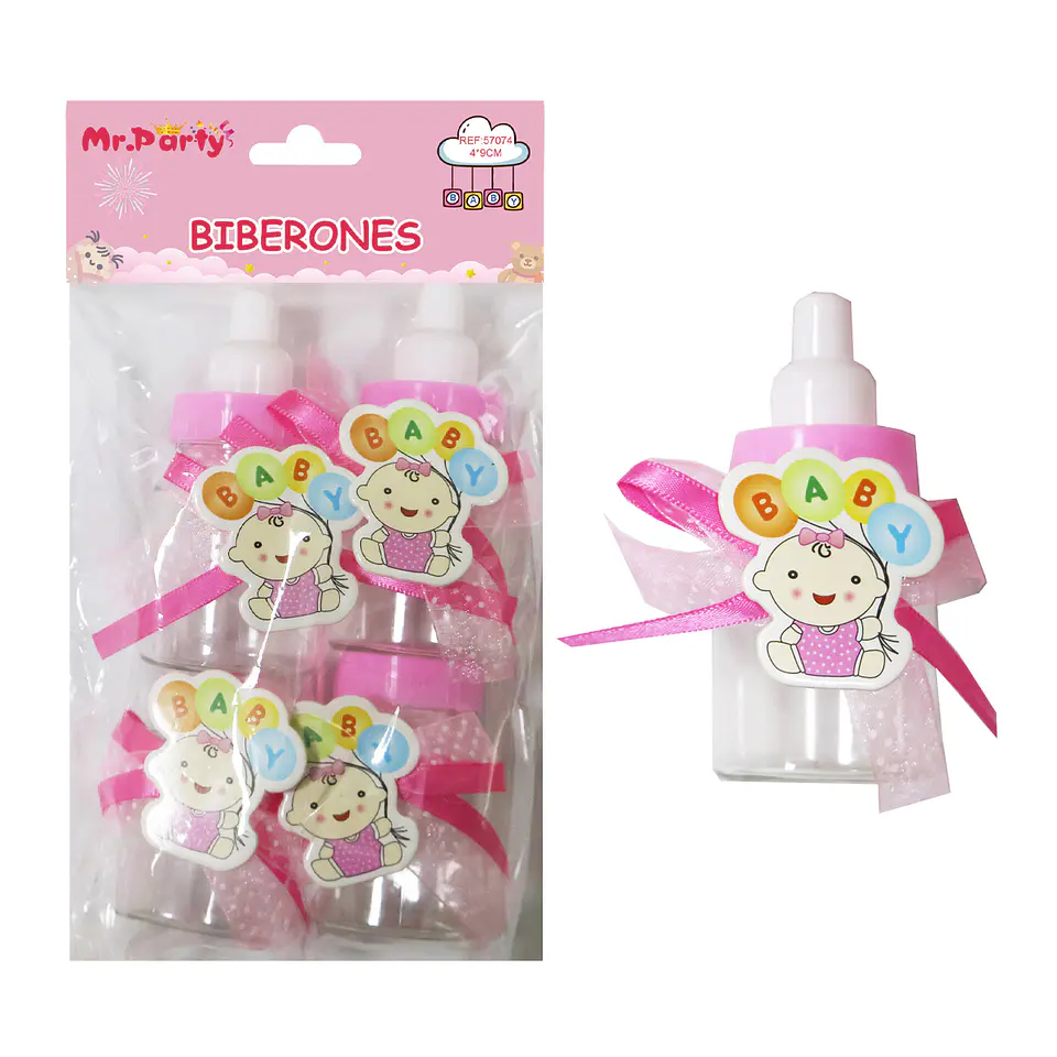Adornos de biberones para baby shower rosado 4*9cm 4pcs 1