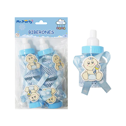 Adornos de biberones para baby shower celeste 4*9cm 4pcs