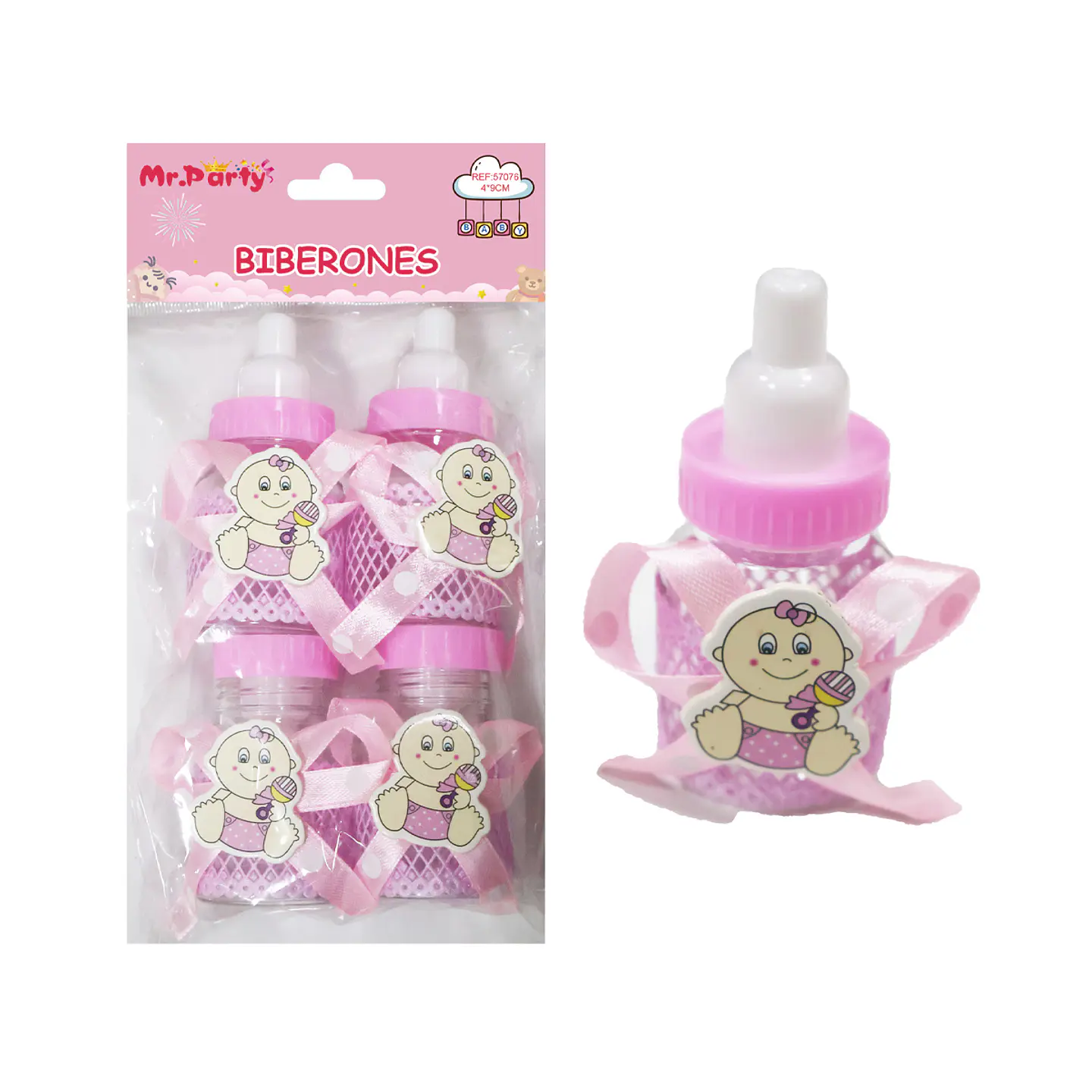 Adornos de biberones para baby shower rosado 4*9cm 4pcs 1