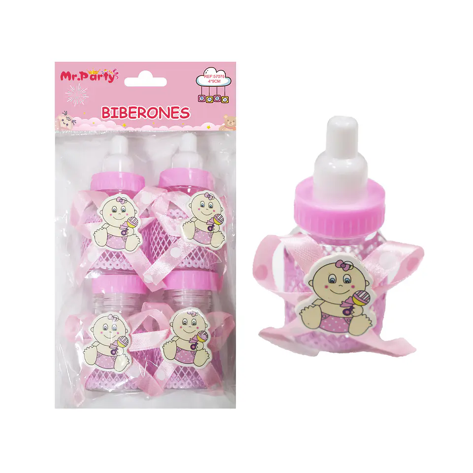 Adornos de biberones para baby shower rosado 4*9cm 4pcs 1