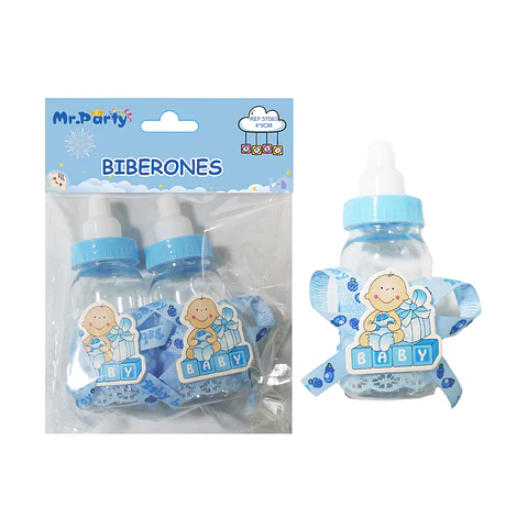 Adornos de biberones para baby shower celeste 4*11cm 2pcs