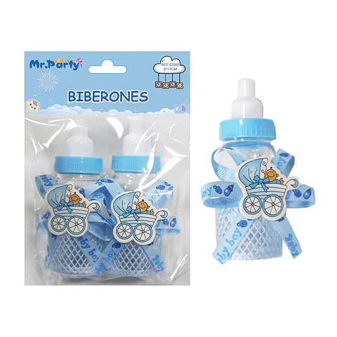 Adornos de biberones para baby shower celeste 4*11cm 2pcs