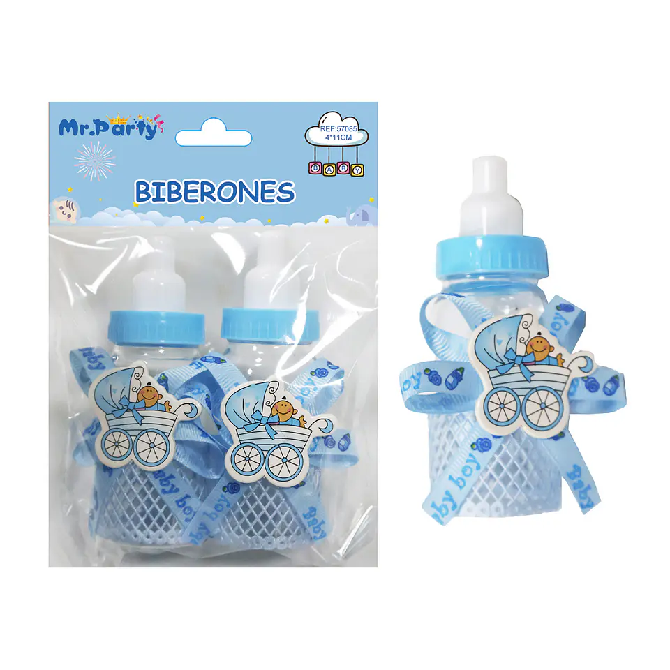 Adornos de biberones para baby shower celeste 4*11cm 2pcs 1