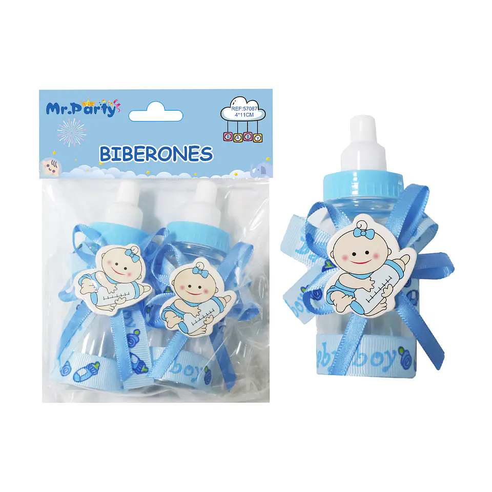 Adornos de biberones para baby shower celeste 4*11cm 2pcs 1