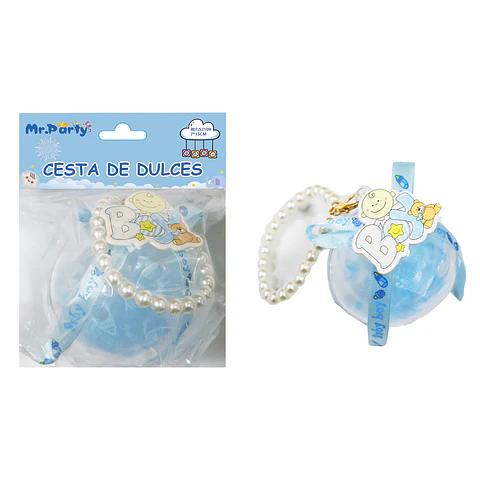 Adornos con perla para baby shower celeste 7*15cm 1pc