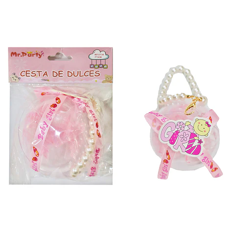 Adornos con perla para baby shower rosado 7*15cm 1pc