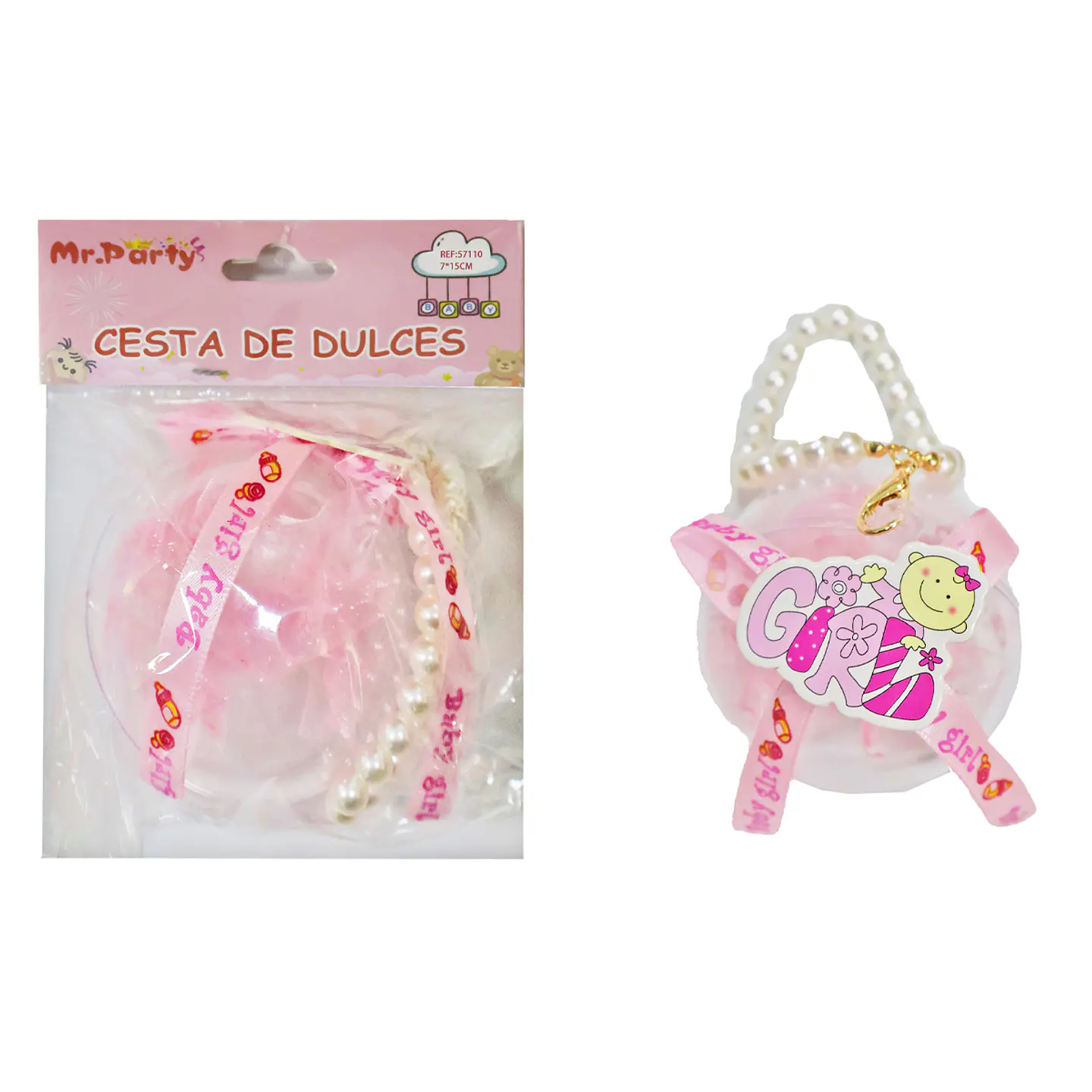 Adornos con perla para baby shower rosado 7*15cm 1pc 1