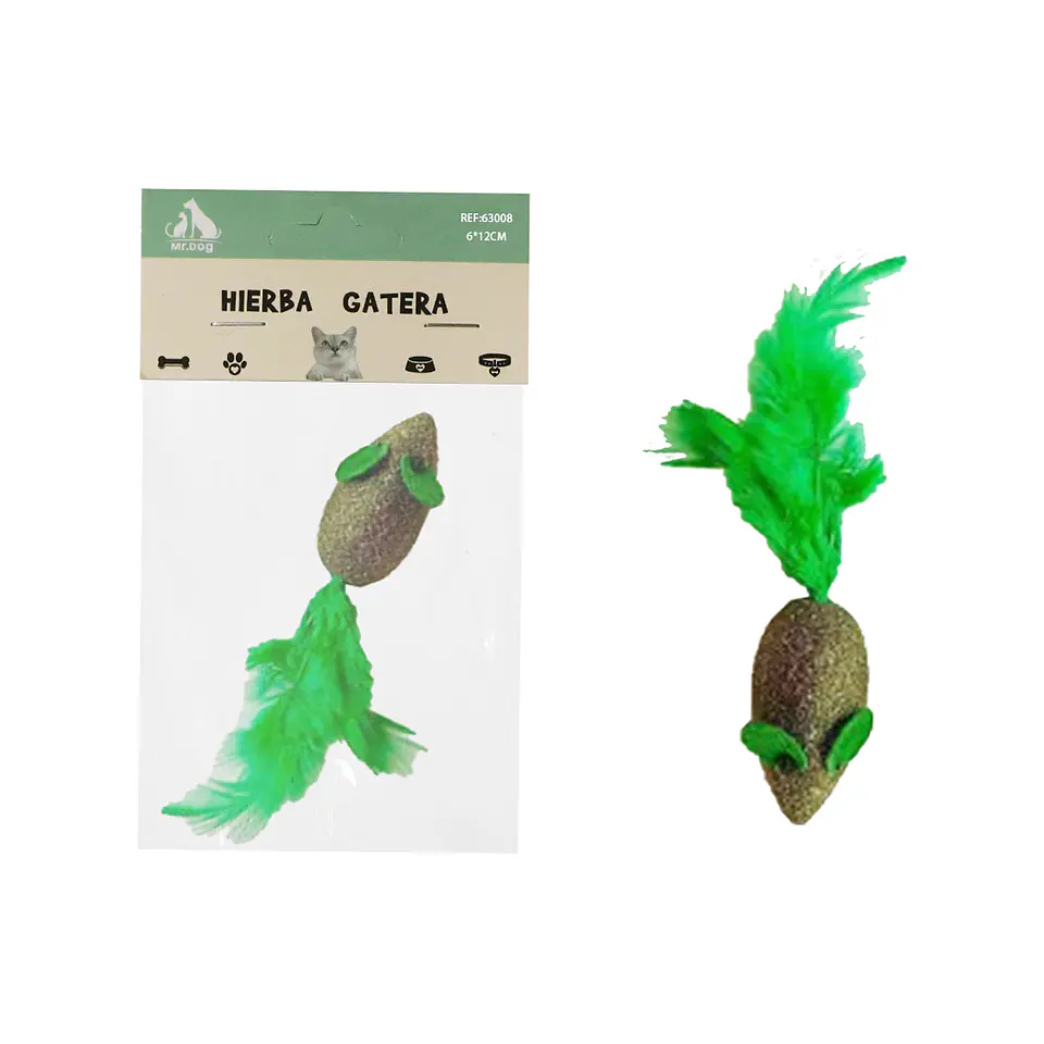 Ratón de hierba gatera con plumas 4.3cm 1