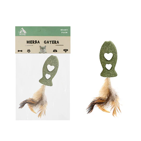 Pez de hierba gatera hueco con plumas 3*6.5cm