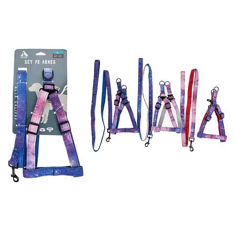 Set de arnés y correa diseño de cielo estrellado 2.5cm color aleatorio