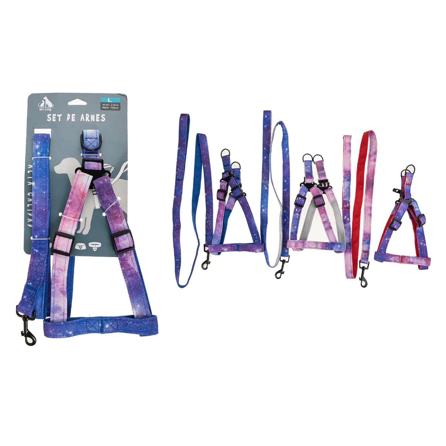 Set de arnés y correa diseño de cielo estrellado 2.5cm color aleatorio 1