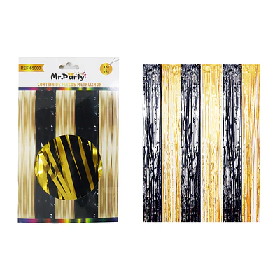 Cortina flecos metalizada negro y dorado 1*2m