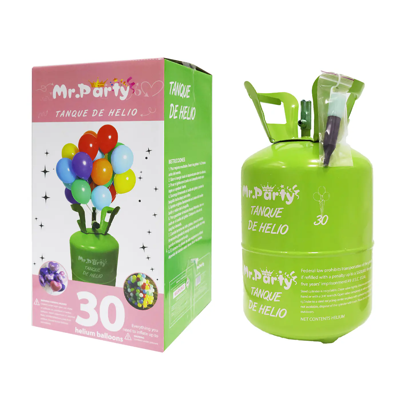 Tanque de helio para 30 globos verde 7L 1